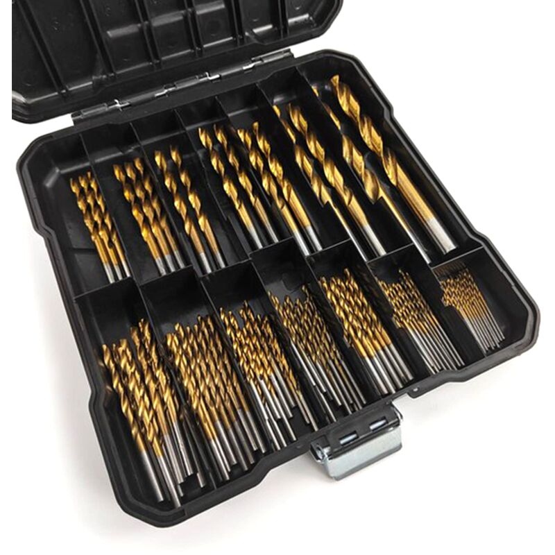99 Pièces Coffret Foret Bois Hélicoïdaux, Foret Metal Revêtus de Titane, Ø1.5-10mm Foret Perceuse set, Forage pour Bois et Plastique (99)