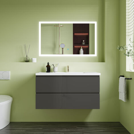 990x520mm Anthracite Wall-mounted Vanity Unit With Soft Close DrawersStorage SpaceCeramic Basin