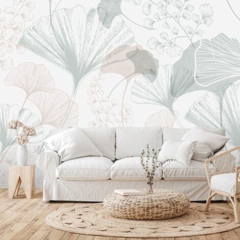 99Déco – Papier peint panoramique intissé 150g/m² – Motif gingko multicolore – Dimensions 240x270cm – Pose facile sans table à tapisser