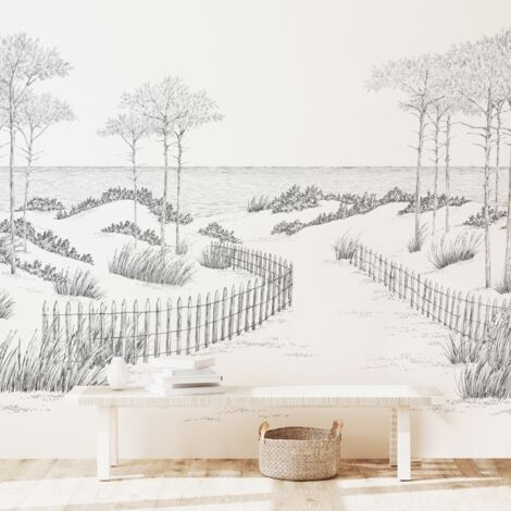 99Déco – Papier peint panoramique intissé 150g/m² – Motif Les Landes noir – Dimensions 336x270cm – Pose encollage direct