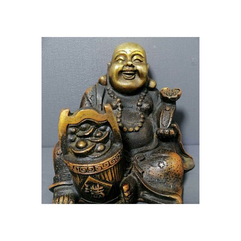 9CM bronzo puro dorato intaglio felice risata