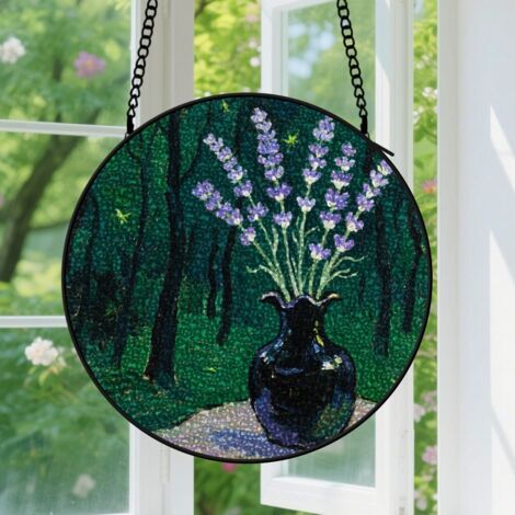 9cm Suspension décorative vitrale pour fenêtre, motif floral, décoration de jardin, cadeau pour maman, grand-mère et professeurs