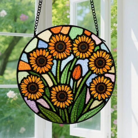 9cm Suspension en vitrail, attrape-soleil artistique minimaliste unique, décoration intérieure fenêtre, cadeau Anniversaire pour femme, homme 9cm