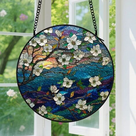 9cm Suspension en Vitrail, Attrape-Soleil Artistique pour Jardin Maison, Cadeau Fête des Mères, Anniversaire pour Femme, Famille, Amie