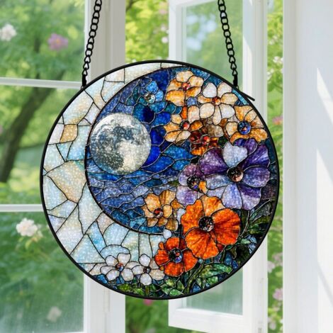 9cm Suspension en vitrail, attrape-soleil coloré artistique unique minimaliste, décoration fenêtre jardin, cadeau Fête des Mères, Noël pour femme, homme