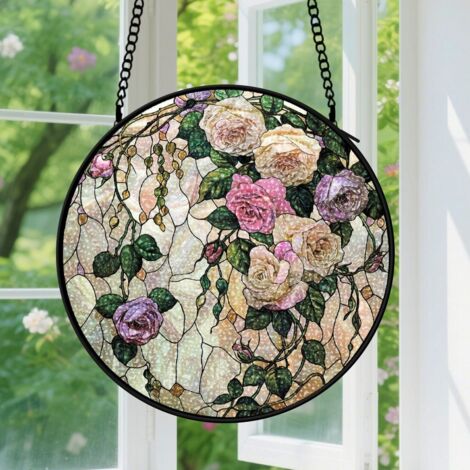 9cm Suspension en vitrail, attrape-soleil unique élégant coloré minimaliste, décoration porte fenêtre, cadeau Anniversaire pour femme, homme