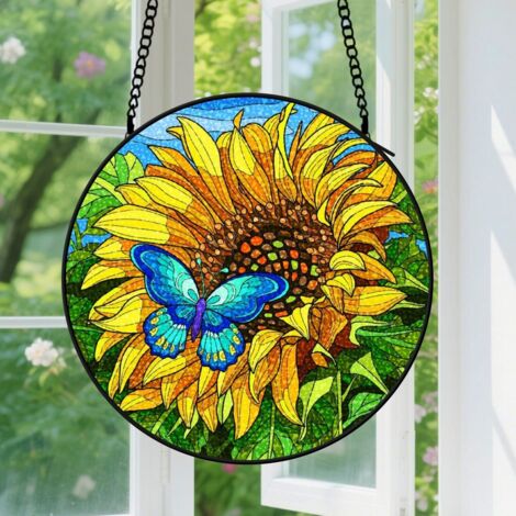 9cm Suspension en Vitrail, Attrape-Soleil Unique en Verre, Décoration Jardin Fenêtre, Cadeau Fête des Mères, Anniversaire pour Femme