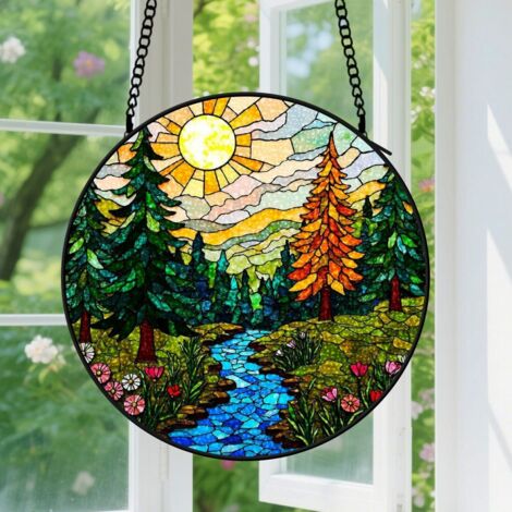 9cm Suspension en vitrail - Attrape-soleil unique pour jardin, décoration fenêtre élégante, cadeau Anniversaire pour femme, homme, collègue, ami