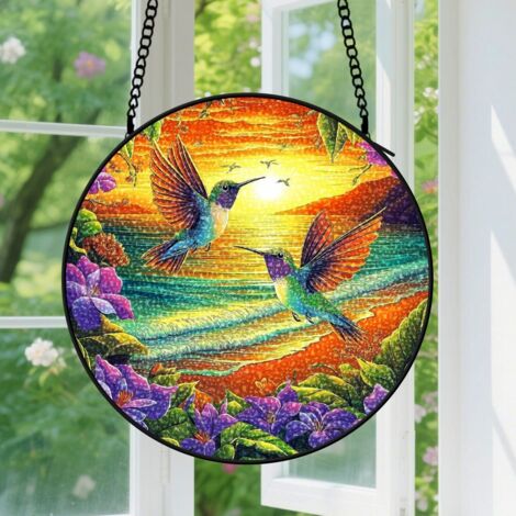 9cm Suspension en Vitrail Coloré, Attrape-Soleil Artistique Unique en Verre, Décoration Jardin Fenêtre, Cadeau Maman, Sœur, Amie
