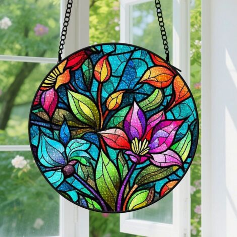 9cm Suspension en Vitrail Élégant, Attrape-Soleil Coloré pour Fenêtre, Cadeau Fête des Mères, Anniversaire pour Femme, Homme, Collègue