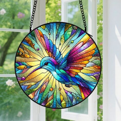 9cm Suspension en Vitrail Minimaliste, Attrape-Soleil Artistique pour Fenêtre Porte, Cadeau Anniversaire, Noël pour Femme, Homme, Papa
