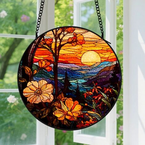 9cm Suspension en vitrail – Panneau décoratif représentant une rose colorée (attrape-soleil) pour fenêtre – Idée cadeau d'anniversaire pour femmes, hommes, épouses, tantes et mamans