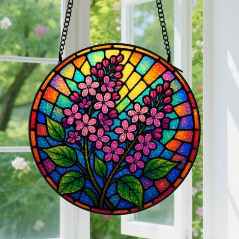 9cm Suspension Vitrail Motif Floral Élégant - Accroche-Soleil Portail Jardin Décoration Maison Anniversaire Fête des Mères pour Mère, Femme, Homme, Parents, Grand-Mère et Amie