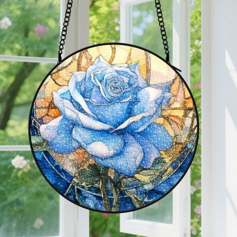9cm Suspension Vitrail pour Fenêtre - Accroche-Soleil Floral Artistique pour Portail Jardin Terrasse Décoration Noël Fête des Mères Anniversaire Cadeaux pour Femmes, Mère, Grand-Mère, Amie et Épouse