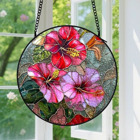 9cm Suspension Vitrail pour Fenêtre, Végétaux et Fleurs Accroche-Soleils Panneaux Vitraux Suspensions Décoration pour Anniversaire Femmes, Hommes, Épouse, Tante et Mère