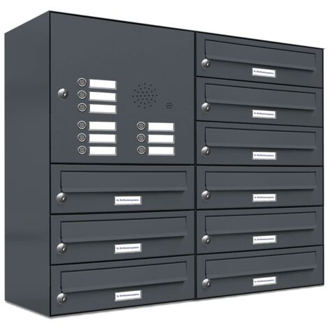 9er Briefkasten Anlage Aufputz - Wandmontage RAL 7016 Anthrazit Klingel