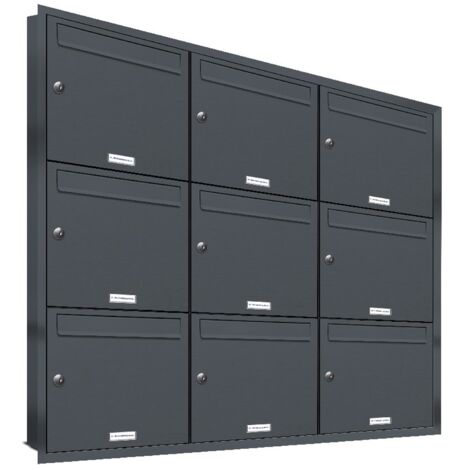 9er Briefkasten Anlage Unterputz Montage RAL 7016 Anthrazit