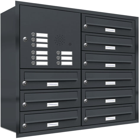 9er Briefkasten Anlage Unterputz Montage RAL 7016 Anthrazit Klingel