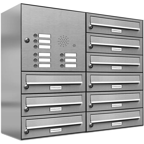 9er Edelstahl Briefkastenanlage für Aufputz - Wandmontage Klingel