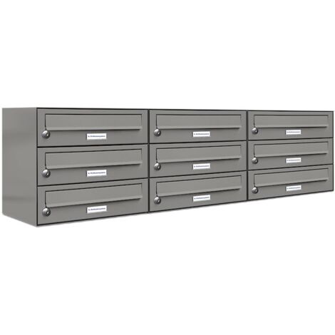 9er Premium Briefkasten Aluminiumgrau RAL Farbe 9007 für Außen Wand Postkasten 3x3 L