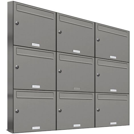 9er Premium Briefkasten Aluminiumgrau RAL Farbe 9007 für Außen Wand Postkasten 3x3 S