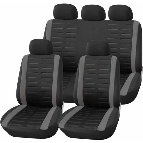 SOLEIL 9er-Set Universal-Autositzbezüge Schwarz Grau Universal-Autositzbezug-Set Vorder- und Rücksitzbezüge