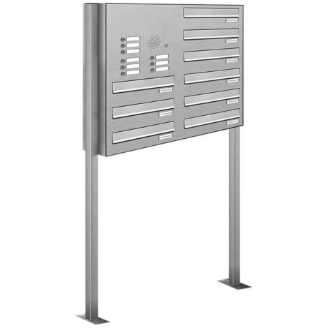 9er V2A Edelstahl Briefkastenanlage Standsystem Freistehend Durchwurf - Klingel