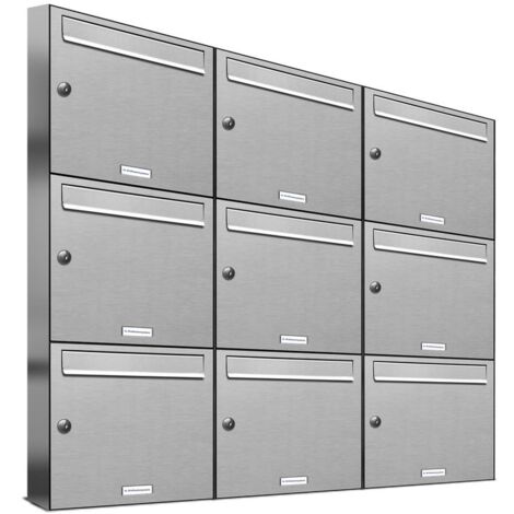 9er V2A Edelstahl Wandbriefkasten Anlage 9 Fach Briefkasten Postkasten
