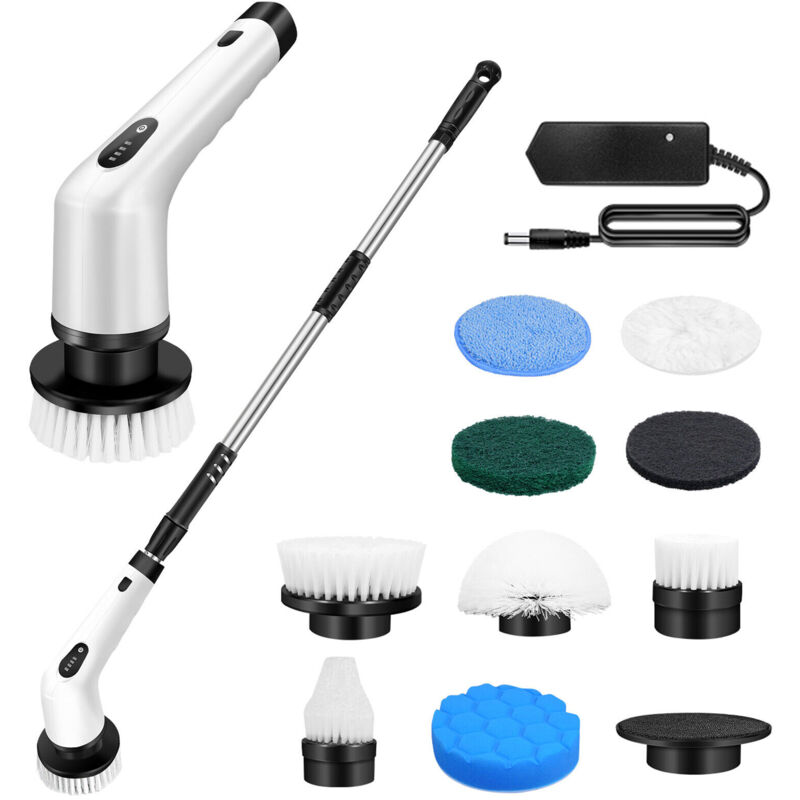 Dayplus - 9in1 9Heads Electric Spin Scrubber Cordless Bath Tub Scrubber Telescopic Handle