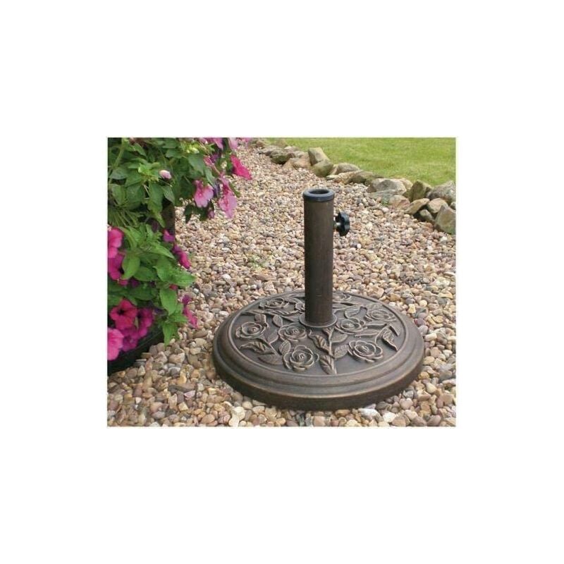 Kingfisher - Rattan Effect Garden Parasol Umbrella Base - Heavy Duty Weatherproof Traditional Adjustable Black Resin Umbrella Stand for Patio,