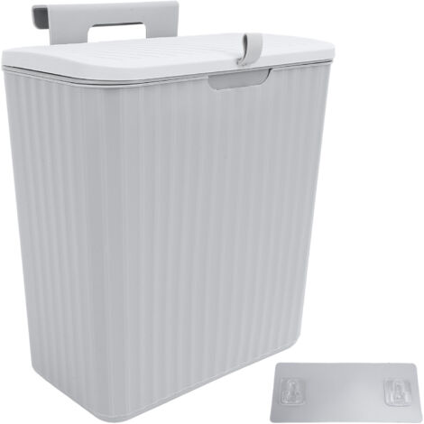 9L Kitchen Trash Can Wall Mounted with Lid Hanging Cabinet Door Trash Can for Kitchen Bathroom Grey