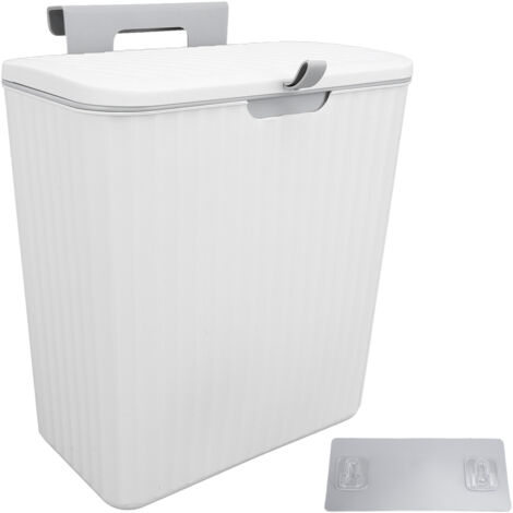 9L Kitchen Trash Can Wall Mounted with Lid Hanging Cabinet Door Trash Can for Kitchen Bathroom White