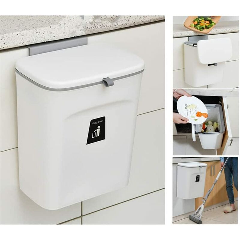 Skecten - 9L Poubelle Cuisine Poubelle Suspendue Poubelle Murale, Poubelle Cuisine à Accrocher pour Cabinet Chambre Voiture Bureau Salle de Bain