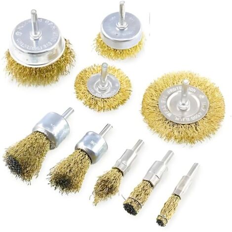 9pcs Brosse métallique en laiton,Brosse disque Brosse boisseau Brosse ronde Pour perceuse, fil d'acier inoxydable