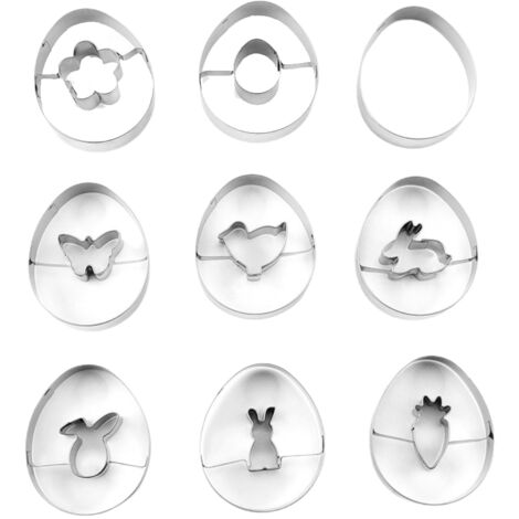 9Pcs Easter Cutter Set Stainless Steel Biscuit Embossing Mold Cake Fondant Decorating Tools DIY Baking Tools