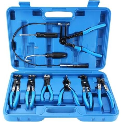 9pcs Ensemble de pinces à longue portée pour colliers serrage fils automobiles, les flexibles carburant, d'huile et d'eau, outils auto -