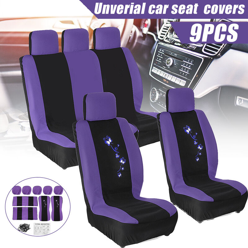 

9PCS Funda Universal Car Full Seat Cover Protector, Cojín Delantero Trasero para Camión SUV Van, Púrpura