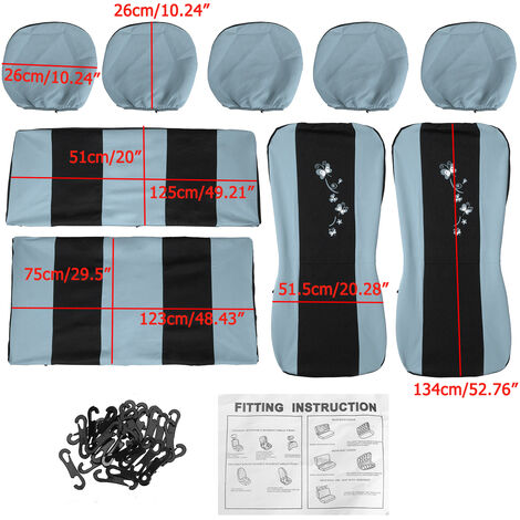 9PCS Fundas de asiento Cojín protector Delantero Trasero Camión SUV Van Azul