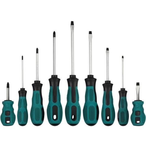 9pcs Jeu de Tournevis Inclure Tournevis pour Vis Cruciformes et Vis à Fente avec Anneau Magnétique et Tapis de Rangement à Vis