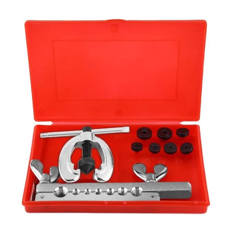 9pcs Kit d'outils d'évasement de tuyau, Ensemble tuyau métrique et impérial Comprend des matrices d'écarteur de pince avec étui ensemble de
