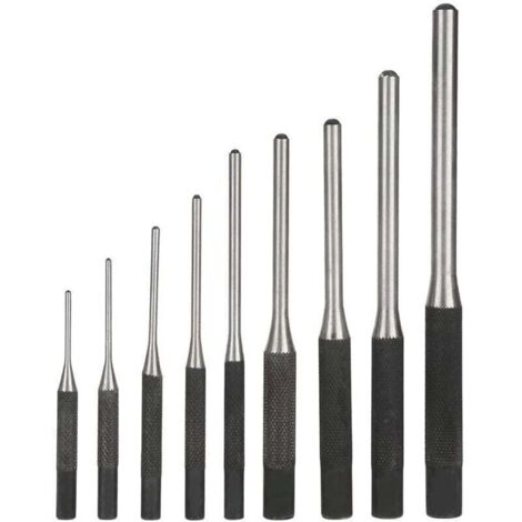 9PCS Poinçon Jeu de Chasse-goupilles En Acier Durable Professionnel, Outil à Main Ingénierie Mécanique，le noir，