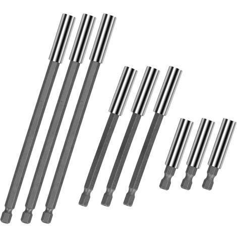 9pcs Porte Embout Magnétique pour Foret Extension de Vissage Tournevis Hexagonale 1/4 Porte-embout Rallonge en Acier Carbone 50/100 / 150 mm GrooFoo