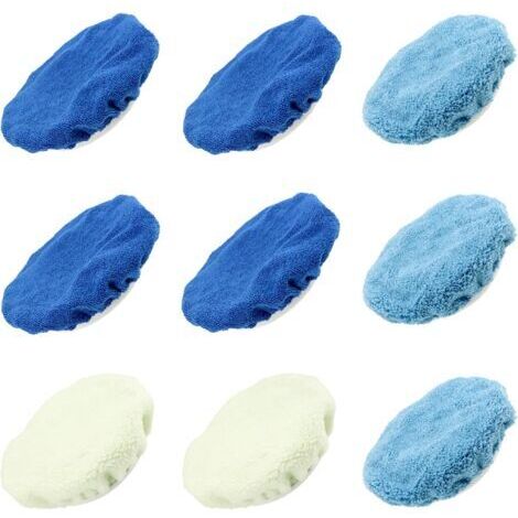 ® 9pcs tampons de Polissage pour Capot de Voiture, Bonnet de Polissage, 2 Laine + 4 Microfibre + 3 Molleton de Corail, 230-250mm