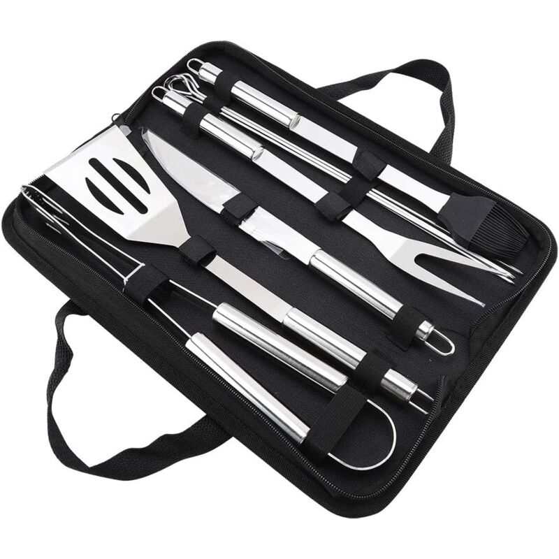 Sjqka - 9pcs/Set Ensemble d'outils de Barbecue en Acier Inoxydable kit d'outils de Gril Domestique Ensemble d'ustensiles de Barbecue en Plein air