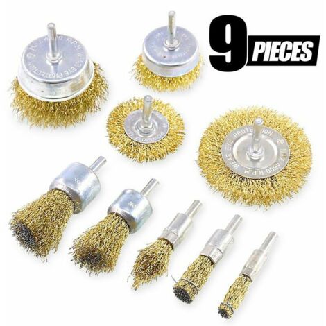 9Pieces Brosse metallique pour perceuse métallique meuleuse circulaire avec kit de brosse à tige 1/4 pouce pour l'élimination de la rouille/corrosion/peinture