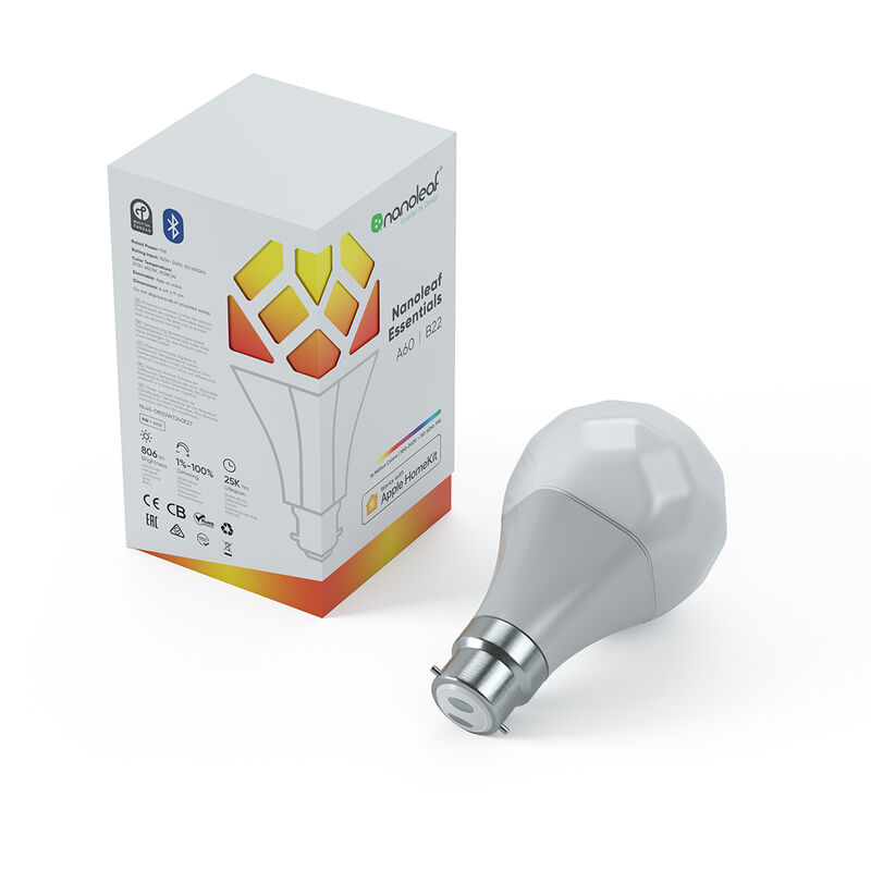 Image of 9W Nanoleaf Essentials Smart Lighting B22 Bulb App Controlled Colour Changing Gaming Indoor - White