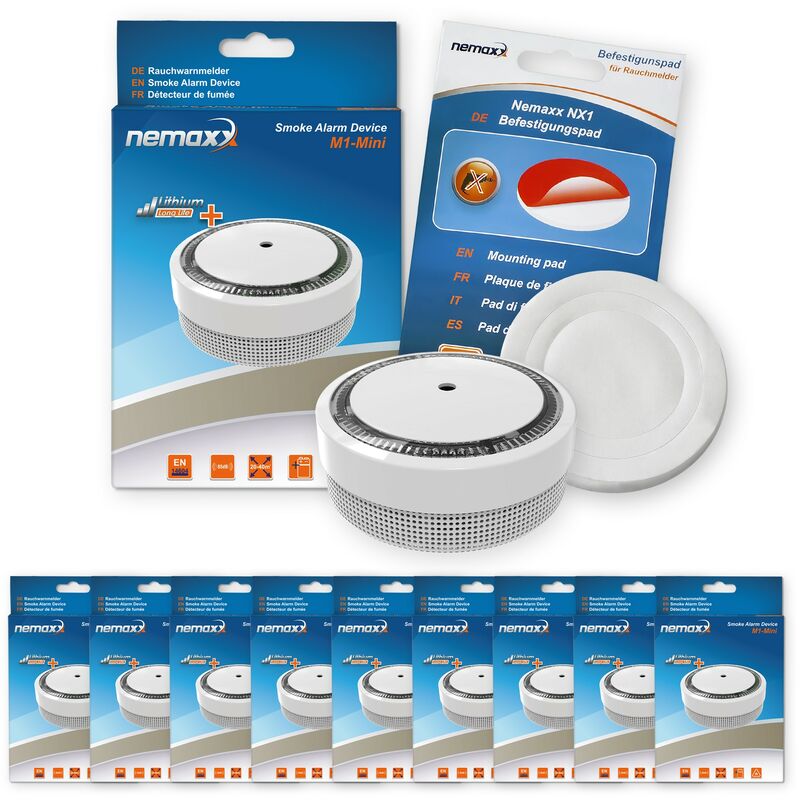 

9x Nemaxx Detector de humo M1-Mini sensibilidad ftoeléctrica - con batería de litio tipo DC3V - conforme la norma DIN EN14604 & Vds - blanco + NX1