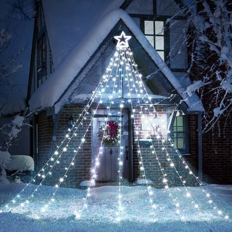 9x3m Rideau Lumineux avec Etoile, 317 LED Guirlande Lumineuse Sapin de Noel, 8 Modes D'eclairage, Decoration Noel Exterieur et Interieur - Blanc - Blanc