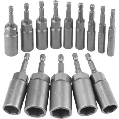A 14 Pièces Approfondir Douille Visseuse a Choc Kit6-19mm Embout Visseuse pour Douille, Adaptateur Hexagonal jeu de Douille pour Visseuse, pour Clé à Douille, Perceuse à Main
