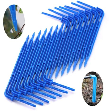 (A-50PCS) 50 arroseurs goutte-à-goutte bleus de 3/5 mm avec coude pour tuyau d'arrosage, 1/8'', pour serre, bonsaï et micro-irrigation, économisant l'eau